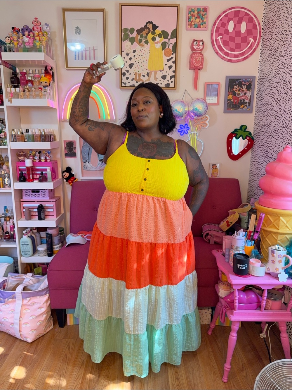 Bright Tiered color block vacation Maxi Dress in Yellow, Orange, Pink, Mint